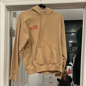 Tan Hoodie with Red Embroidery